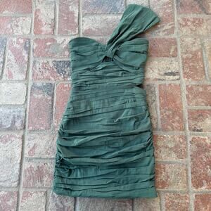 Zara Body-con Mini One Shoulder Dress Green Size M